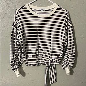 Kensie Black and White Striped Tie Sweatshirt